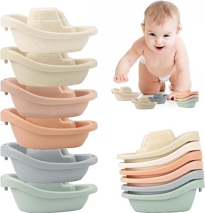 YTFU Stacking Boats Bathing Toys, Stacking Cup Neutral Bath Toys for Baby, Stackable Nesting Cups... | Amazon (US)