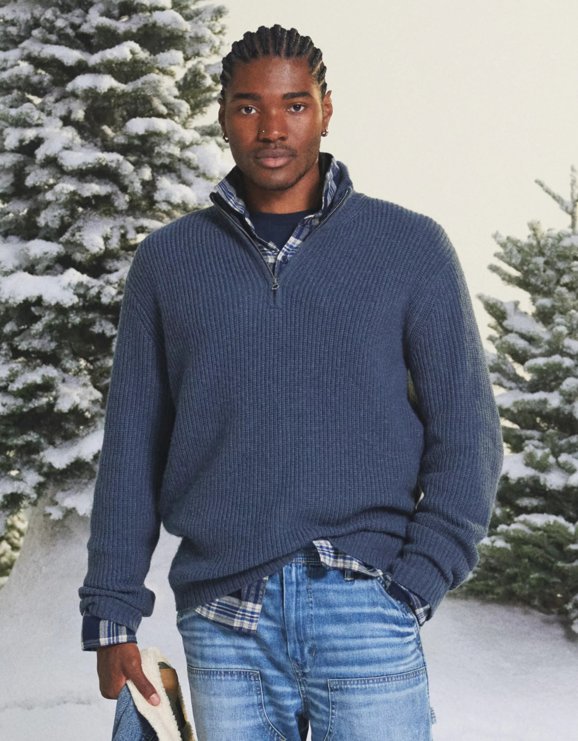 AE Mock Neck Quarter-Zip Sweater | American Eagle Outfitters (US & CA)