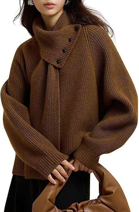 chouyatou Women's Casual V Neck Pullover Sweaters Ribbed Knit Slouchy Jumper Tops with Removable ... | Amazon (US)