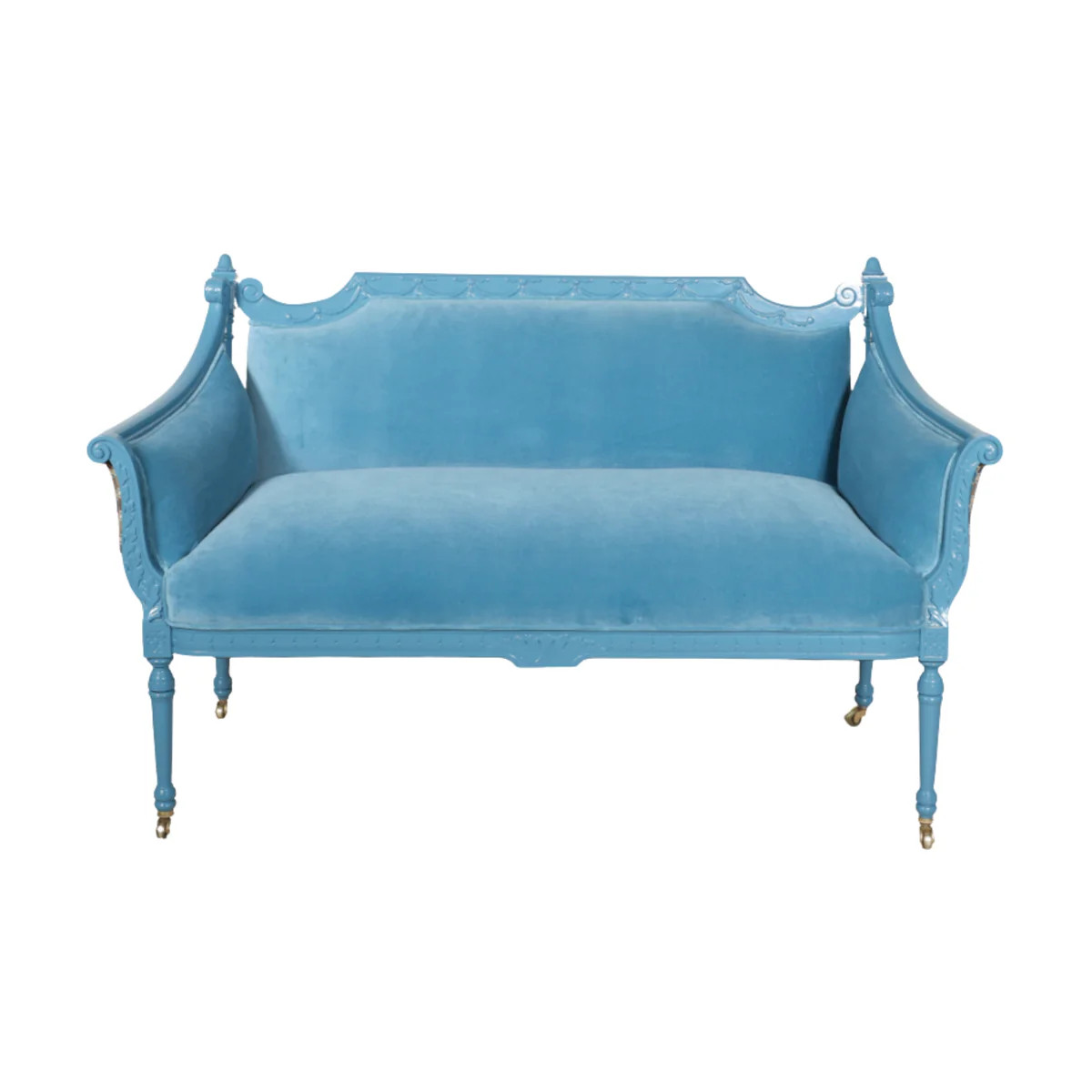 Gilt Settee Refinished in Perfect Brown and Teal Patterned Velvet | Restored Furniture | Scout Design Studio