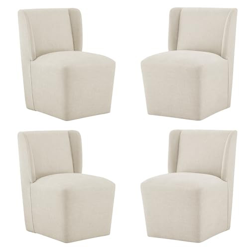 KISLOT Upholstered Dining Chairs Set of 4 with Casters, Cream Beige | Amazon (US)