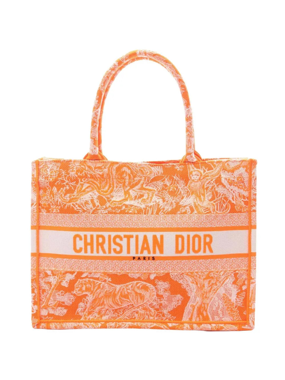 Christian Dior Pre-Owned 2022 Medium Canvas Embroidered Dioriviera Toile De Jouy Book tote bag - Orange | Farfetch Global