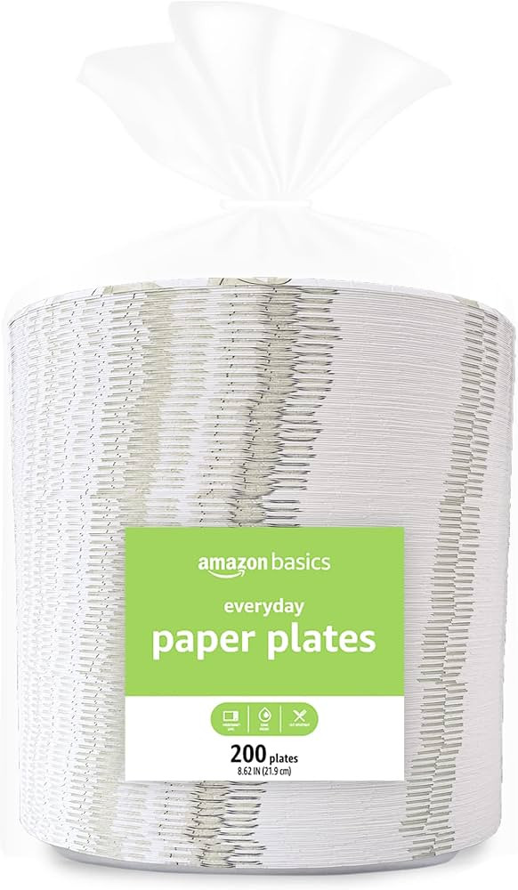 Amazon Basics Everyday Paper Plates, 8.62 Inch, Disposable, 200 Count | Amazon (US)