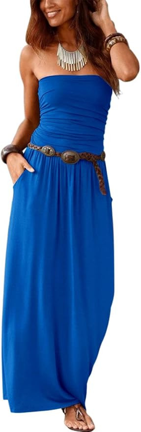 Alaster Queen Women’s Strapless Bandeau Summer Long Floral Dress Off Shoulder Beach Maxi Dress ... | Amazon (US)