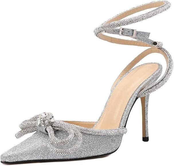 Minetom Sandali Da Donna Strass Bowknot Tacco A Spillo Alto Cinturino Alla Caviglia Scarpe A Punt... | Amazon (IT)