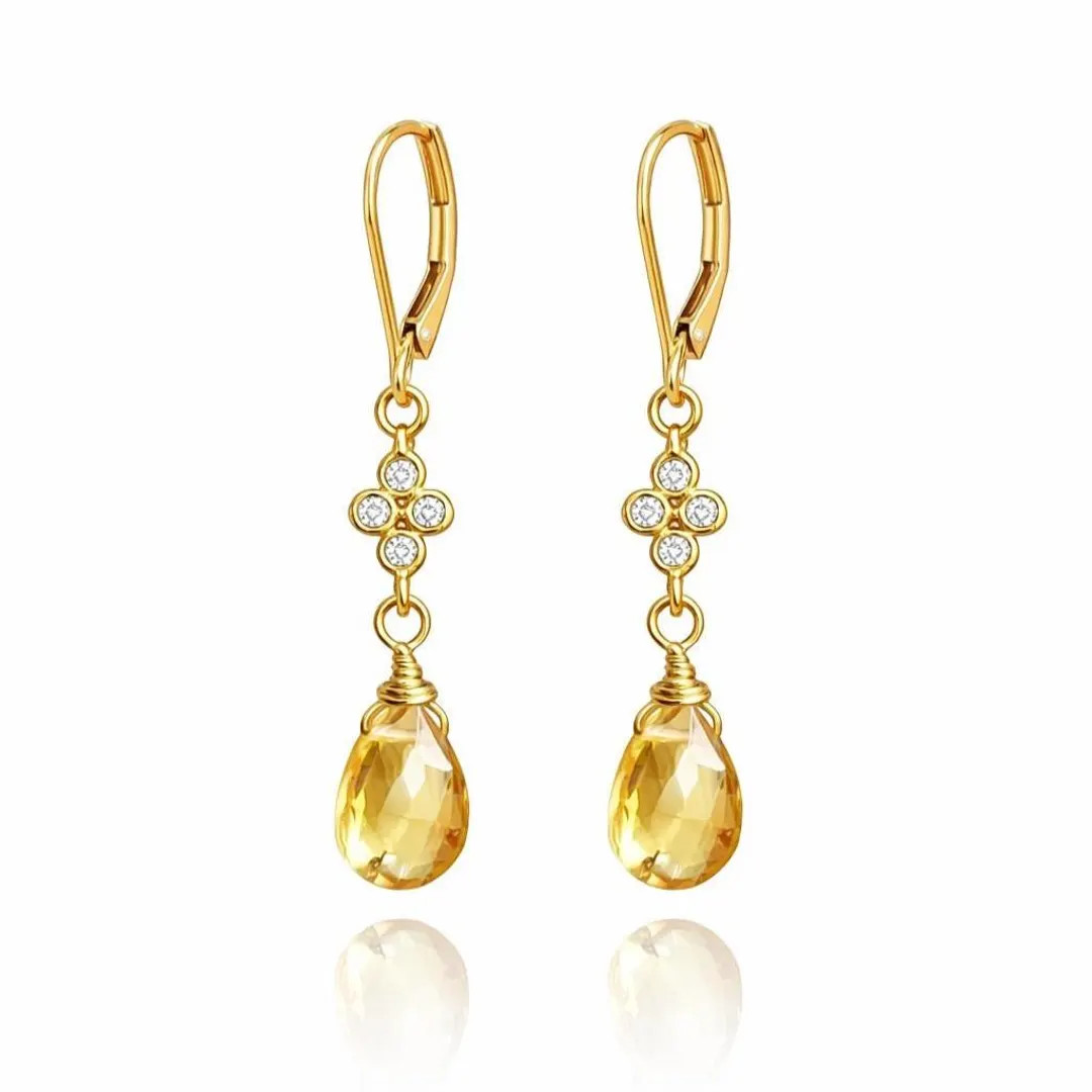 Citrine Earrings, November Birthstone, Yellow Teardrop Dangle Earrings, Minimalist Gold Earrings,... | Etsy (Global)