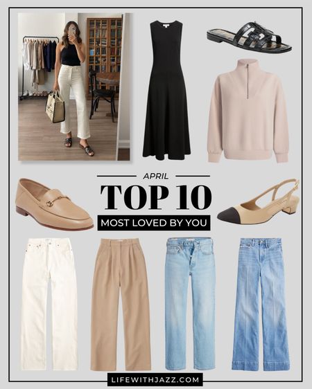 April top 10 bestsellers: 

1. Jcrew denim trousers - I wear size 25 in the petite length, if you’re not curvy I recommend sizing down 
2. Abercrombie 90s relaxed jeans - I wear size 25 in the regular length, available in multiple washes 
3. Abercrombie Sloane tailored pants - I wear size 25 in the regular length, available in multiple colors + styles + lengths, if you’re under 5’4” I’d recommend getting the petite or extra petite length 
4. Aliz slingback pumps - runs half a size small, is narrow 
5. Nordstrom sleeveless cotton blend dress - xs, bump-friendly 
6. Levi’s wedgie straight ankle jeans - size 25x26 
7. Levi’s ribcage straight ankle jeans - size 25x26 
8. Varley Haley half zip sweatshirt - xs 
9. Sam Edelman bay cut out sandal - tts, available in several colors
10. Sam Edelman Lorraine bit loafer - tts, very comfortable 

#LTKSeasonal
