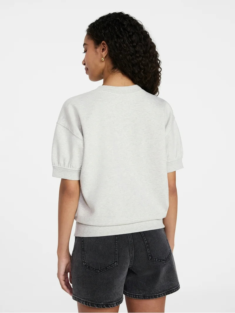 Time and Tru Women's Fleece Sweatshirt with Short Puff Sleeves, Sizes XS-XXXL | Walmart (US)