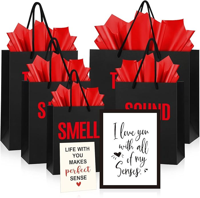 Kolldenn 5 Pcs 5 Senses Gift Bags for Him or Her Five Senses Bags with Handles Tissue Paper Kraft... | Amazon (US)