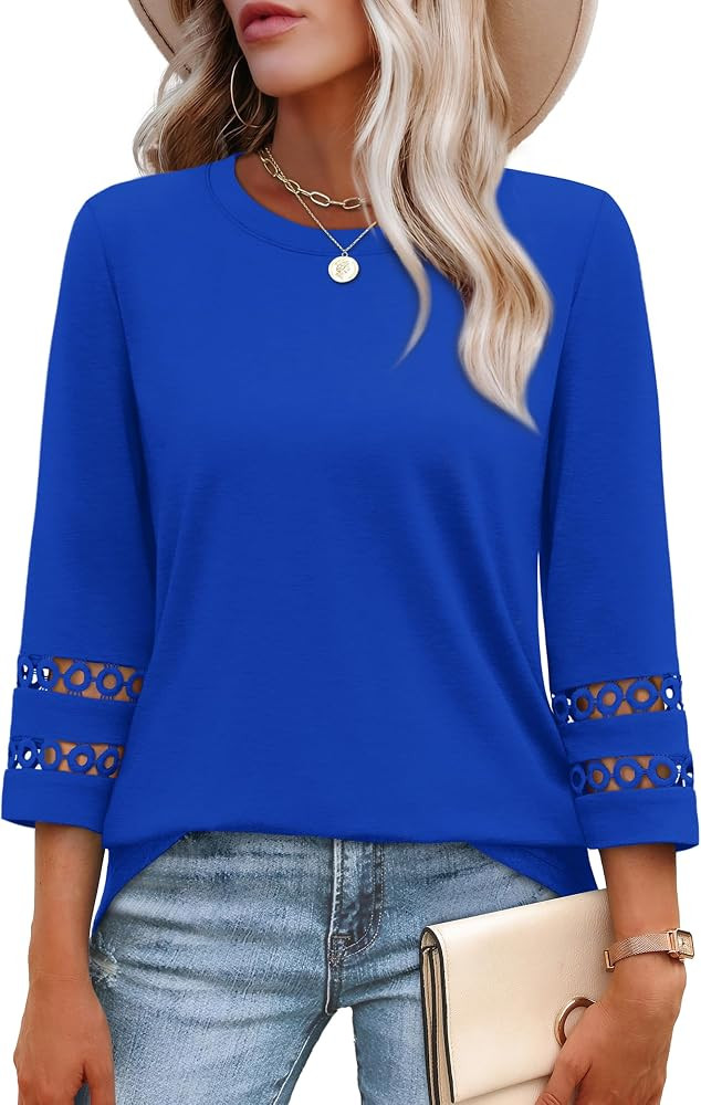 XIEERDUO 3/4 Length Sleeve Womens Tops and Blouses Dressy Casual Crewneck T Shirts Fashion Clothe... | Amazon (US)