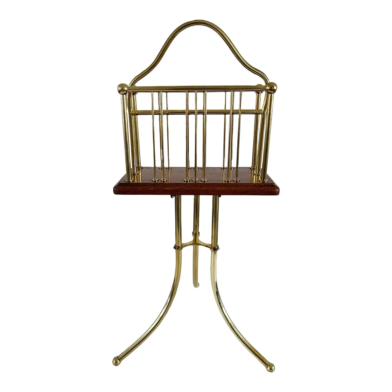 Vingtage Edwardian Style Revolving Wood and Brass Magazine Rack | Chairish