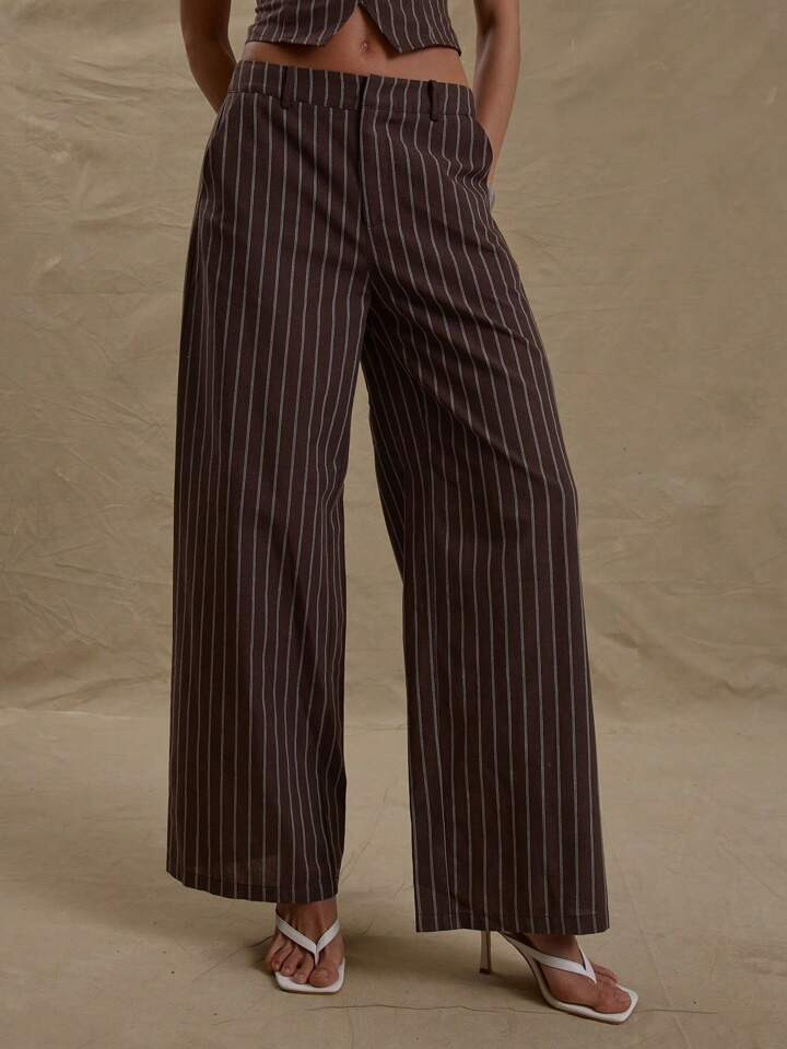 MUSERA Tailored Mid Rise Pinstripe Straight Leg Trousers Business Casual Elegant Business Casual Vacation Graduation Prom Wedding Guest Birthday Old Money Fall Work Office Back To School Night Out Going Out Autumn Date Night | SHEIN