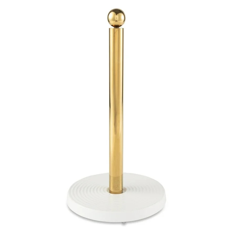 Thyme & Table Paper Towel Holder with Ribbed Ceramic Base, White and Gold | Walmart (US)