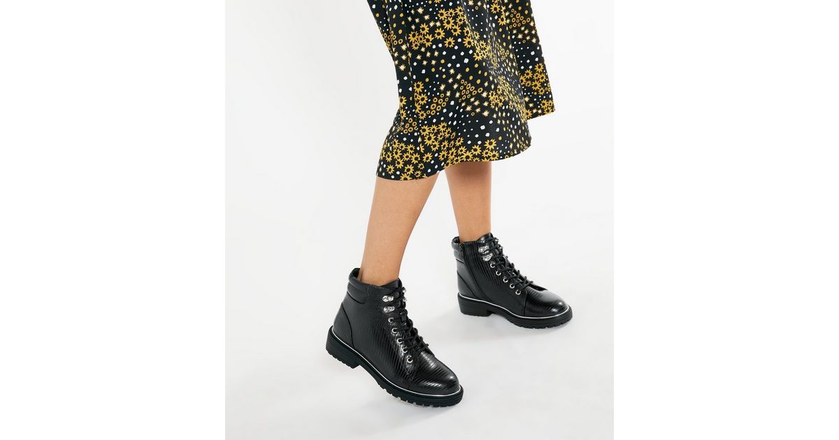 Wide Fit Black Faux Snake Lace Up Boots 
						
						Add to Saved Items
						Remove from Saved ... | New Look (UK)