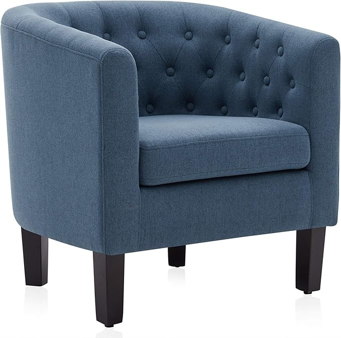 BELLEZE Navy Blue Accent Chairs for Living Room, Elegant Arm Chair Upholstered Tufted Barrel Chai... | Amazon (US)