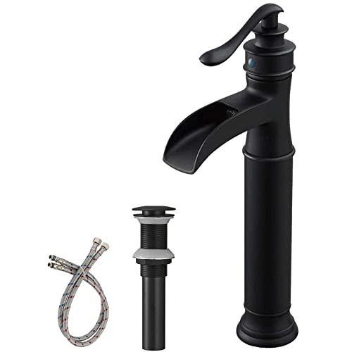 BWE Vessel Sink Faucet Waterfall Matte Black with Pop Up Drain Without Overflow and Supply Lines,... | Amazon (US)