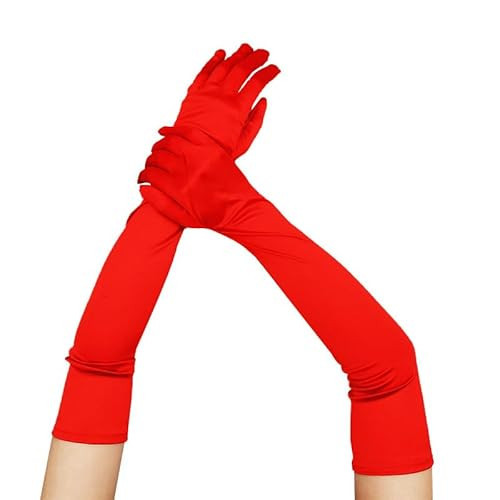 Red Long Opera Gloves for Women, 1920s Satin Stretchy Elbow Length Party Gloves For Wedding Party Dance Bridal Proms Tea Party Cocktail Evening Opera Etc 1920s | Amazon (US)