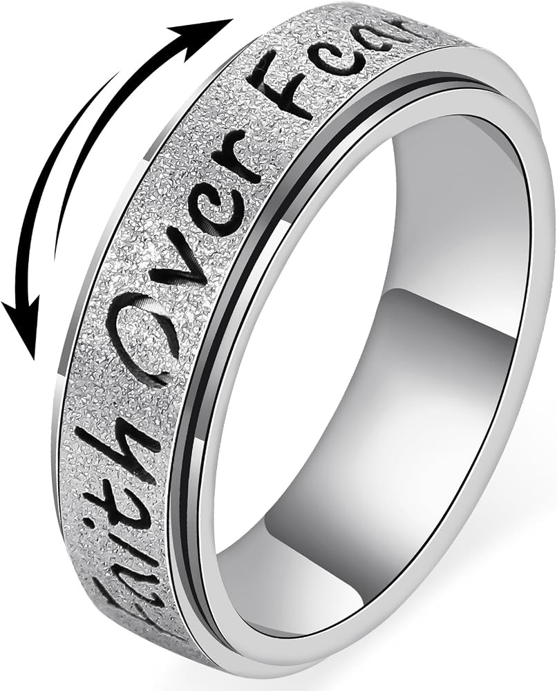 Fidget Spinner Ring for Women - Faith Over Fear Stainless Steel Anxiety Relief Rings for Adults, ... | Amazon (US)