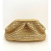 Gold Metallic Woven Pouch Clutch Bag, Evening Knitting Handmade Crochet Wedding | Etsy (US)