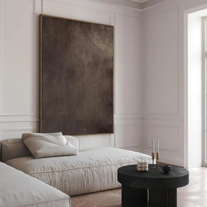 Dark Brown Minimalist Canvas Wall Art, Giclée Framed Art Print, Modern Abstract Art, Large Livin... | Etsy (US)