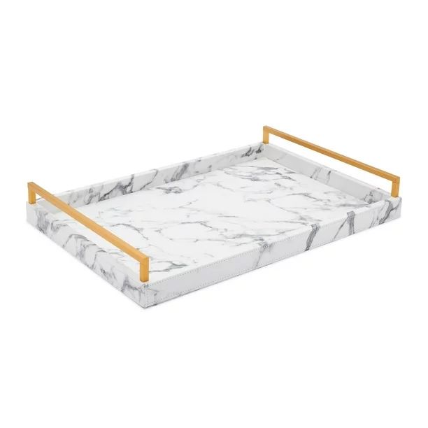 White Marble Serving Tray with Handles, Decorative Food Kitchen Tray for Breakfast in Bed and Cof... | Walmart (US)