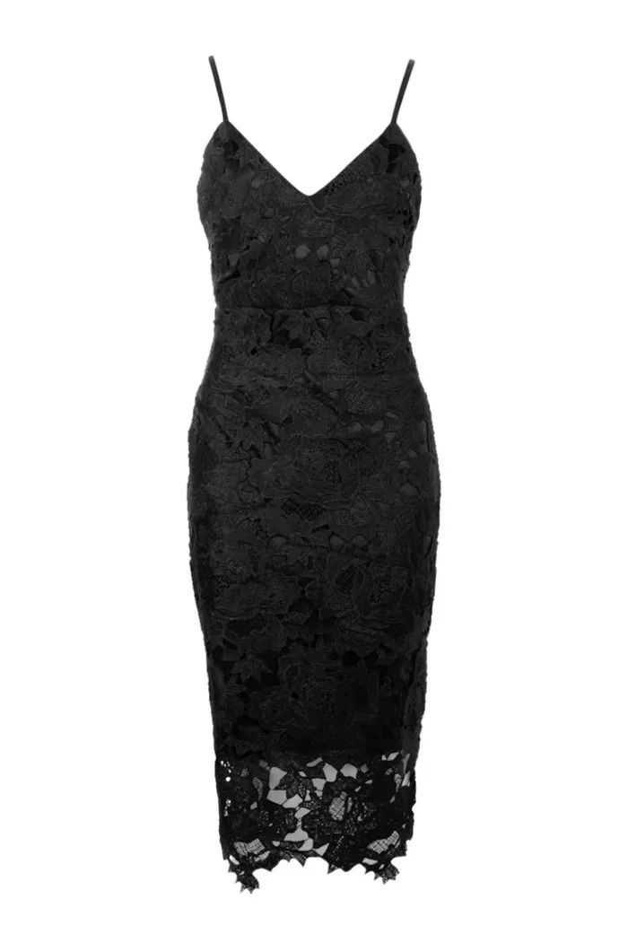 Boutique Crochet Lace Strappy Midi Dress | Wedding Guest Dress Amazon #LTKwedding #LTKU #LTKSeasonal | Boohoo.com (US & CA)