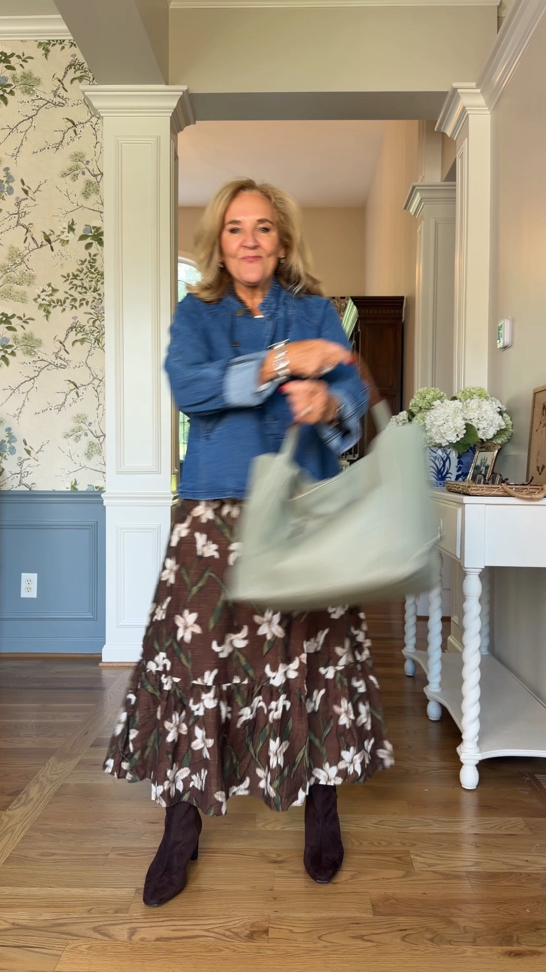Denim jacket med 
Tee size large 
Skirt size medium I’ll link a few others that caught my eye! 
20% off my bracelets with code NANETTE20
20% off electric picks code TAKE20
I’m carrying the large Sage green bag, but it also comes in a medium size. I will link that as well.
#LTKOver40 #LTKootd #LTKSeasonal

#LTKWorkwear