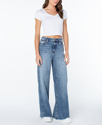 Celebrity Pink Women's Ultra High Rise Frey Hem Wide Leg Jeans - Macy's | Macy's