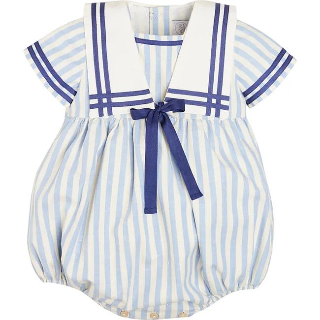 Striped Mariner Collar Short Sleeve Romper, Blue & White | Maisonette