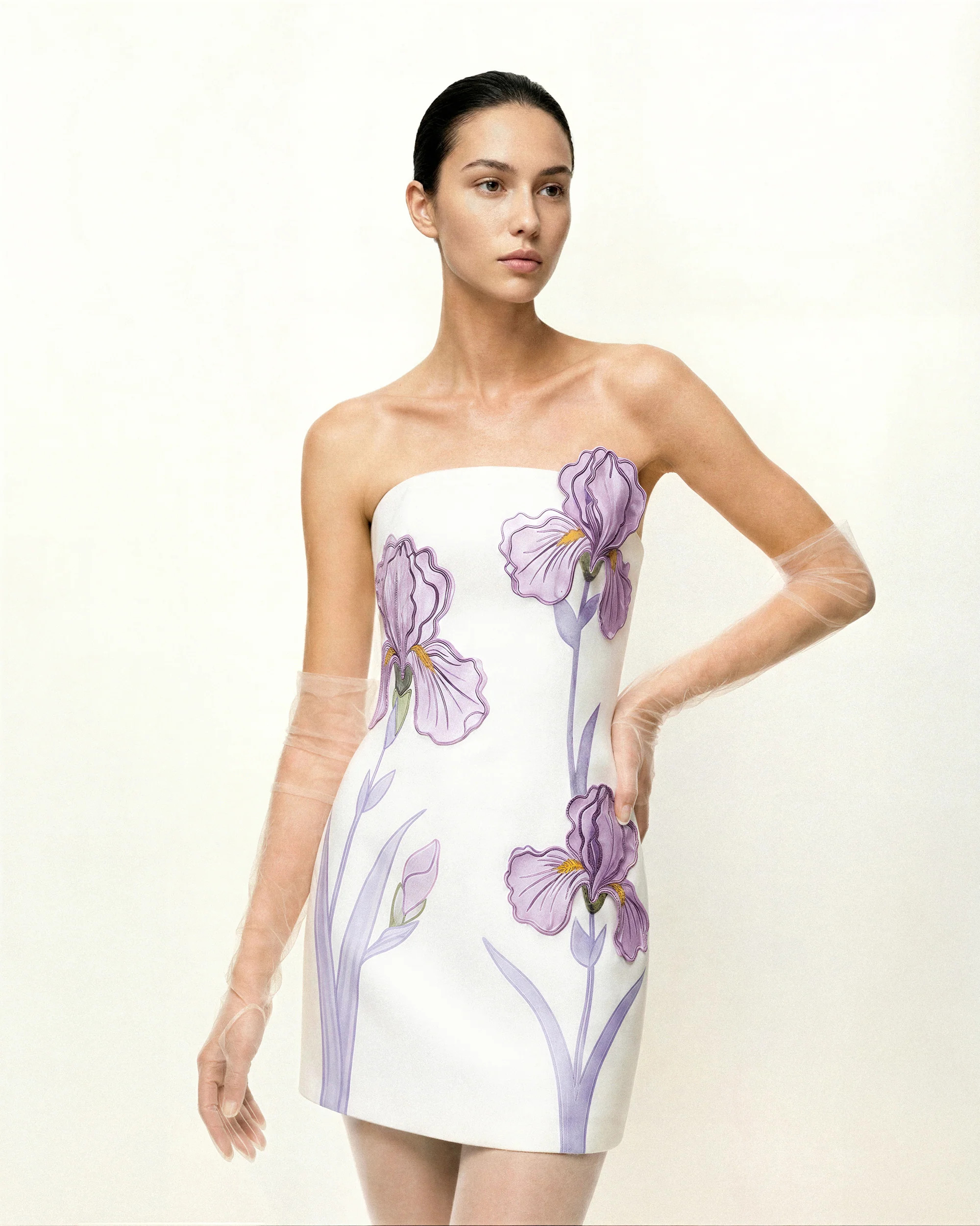 Iris Floral Print Strapless Dress - White | JW PEI US
