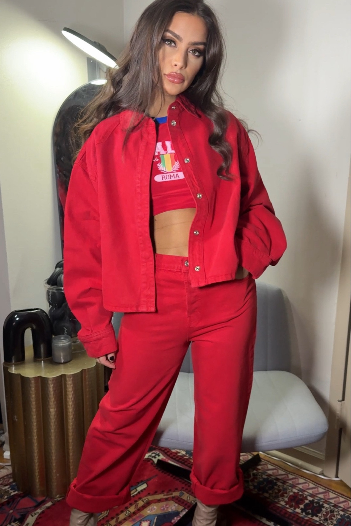 Jean red on red