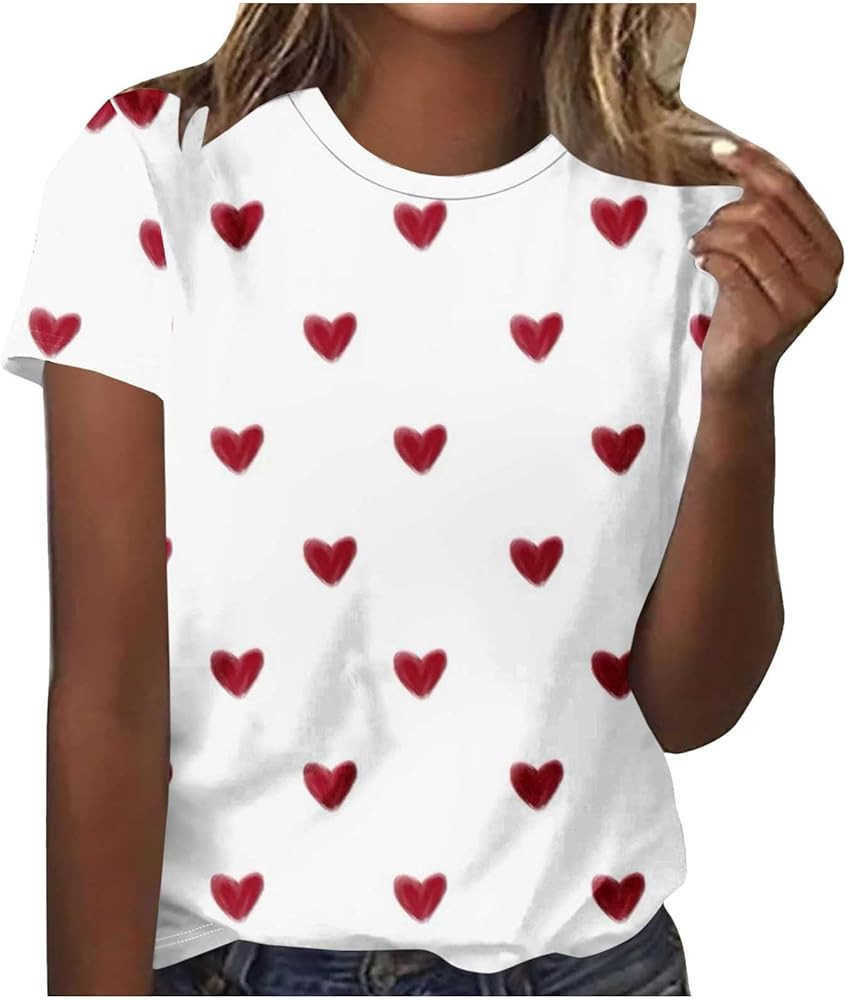 Valentine Shirts for Women Short Sleeve Tie Dye Print Tunic Tops Cute Graphic Tees Love Heart Val... | Amazon (US)