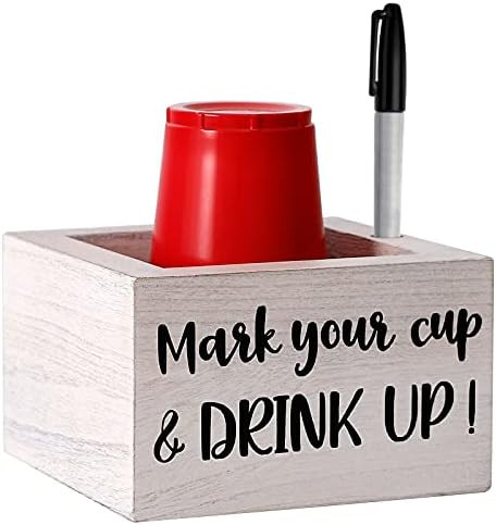 Single Cup Holder with Marker Slot Wooden Mark Your Cup and Drink Up Cup Holder Party Cup Organiz... | Amazon (US)