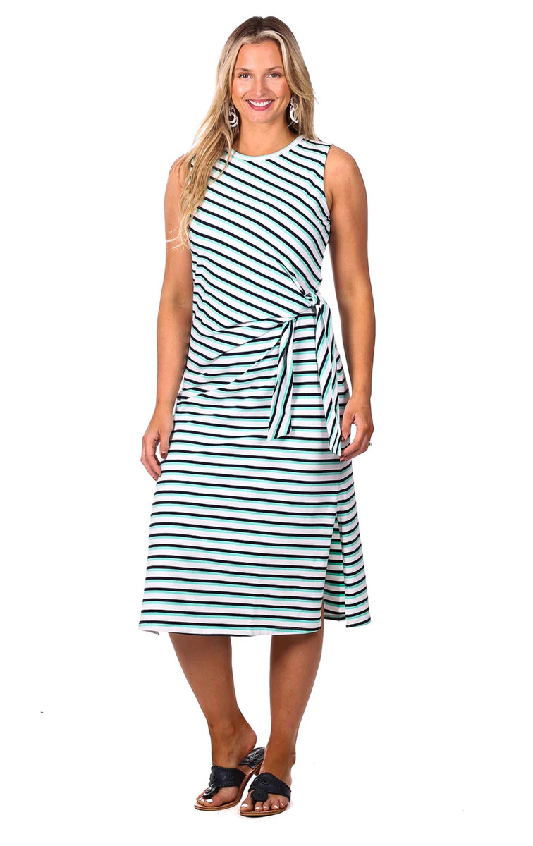 Adelaide Dress in Navy & Aqua Stripe | Duffield Lane