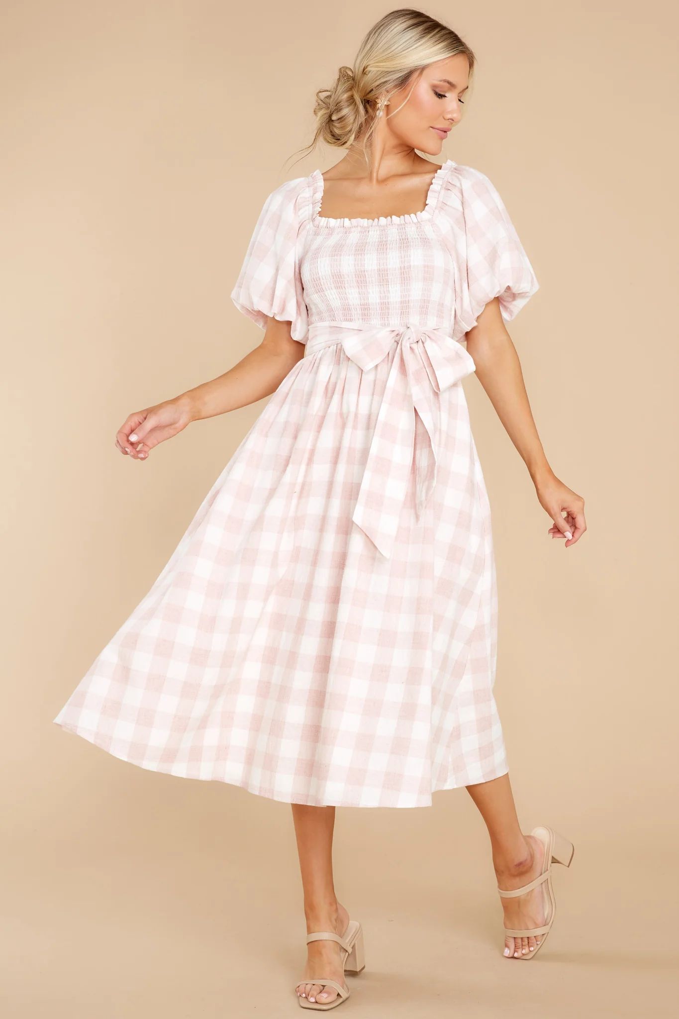 Graceful Song Pink Gingham Midi Dress | Red Dress 