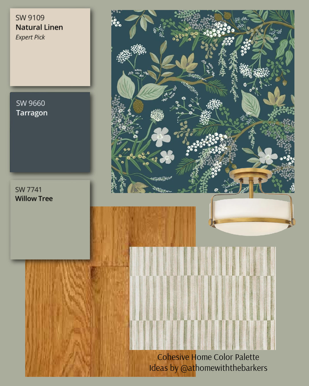 Sage green room makeover, SW Willow Tree, wallpaper, honey oak floor  

 #LTKHome #LTKSaleAlert
