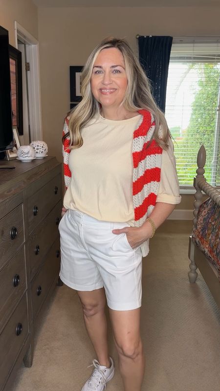 Summer uniform! These 7” chino shorts are going to be my version of bermuda shorts! Since I’m only 5’ tall, these are a great alternative. They are comfy & soft & will look great with so many things! Wearing it with this buttery yellow tee that is part of a set & layered with this stable striped sweater. Wearing size 4 in shorts, XS in set & sweater
.
.
Over 50, over 40, classic style, preppy style, style at any age, ageless style, striped shirt, summer outfit, summer wardrobe, summer capsule wardrobe, Chic style, summer & spring looks, backyard entertaining, poolside looks, resort wear, spring outfits 2024 trends women over 50, white pants, brunch outfit, summer outfits, summer outfit inspo, striped Tshirt, chino shorts, summer tees, summer shorts





#LTKOver40 #LTKtravel #LTKunder50 #LTKVideo #LTKstyletip #LTKbeauty #LTKShoeCrush #LTKSeasonal #LTKunder100