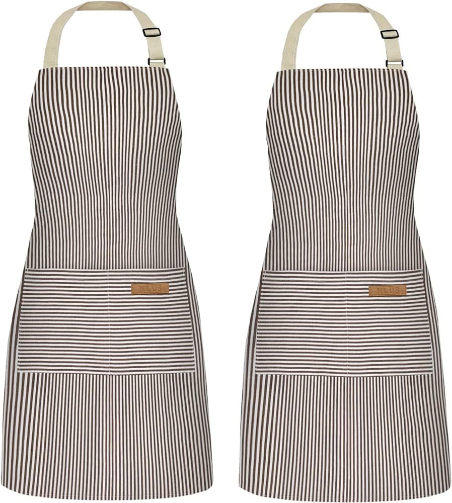 NLUS 2 Pack Cooking Aprons for Women with Pockets, Adjustable Kitchen Bib Aprons Chef Aprons for ... | Amazon (US)