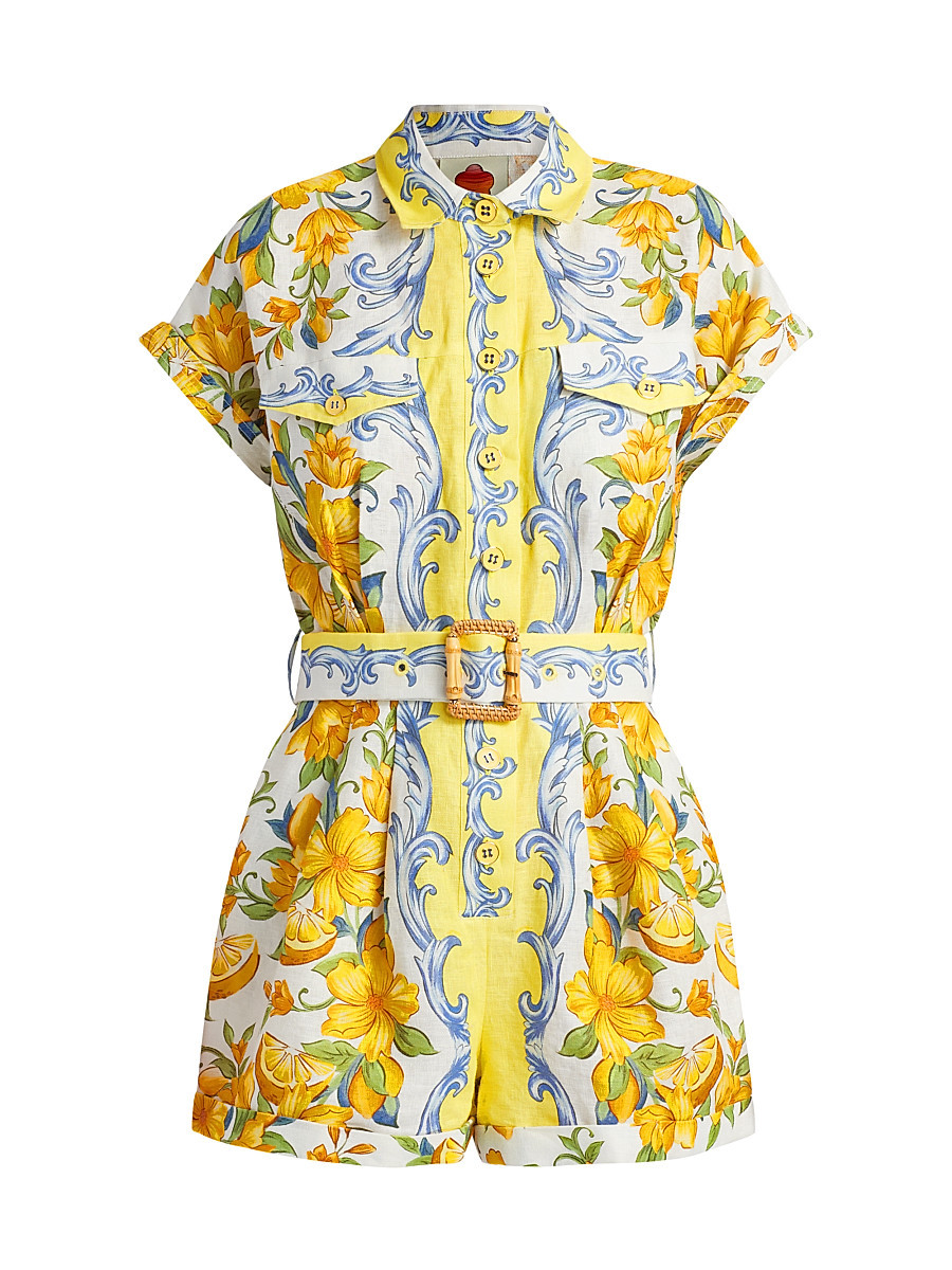 Women's Sicily Floral Linen Romper - Off White - Size XS | Saks Fifth Avenue