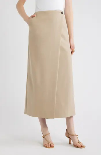 Nordstrom Wrap Midi Skirt in Beige Humus at Nordstrom Rack, Size Small | Nordstrom Rack