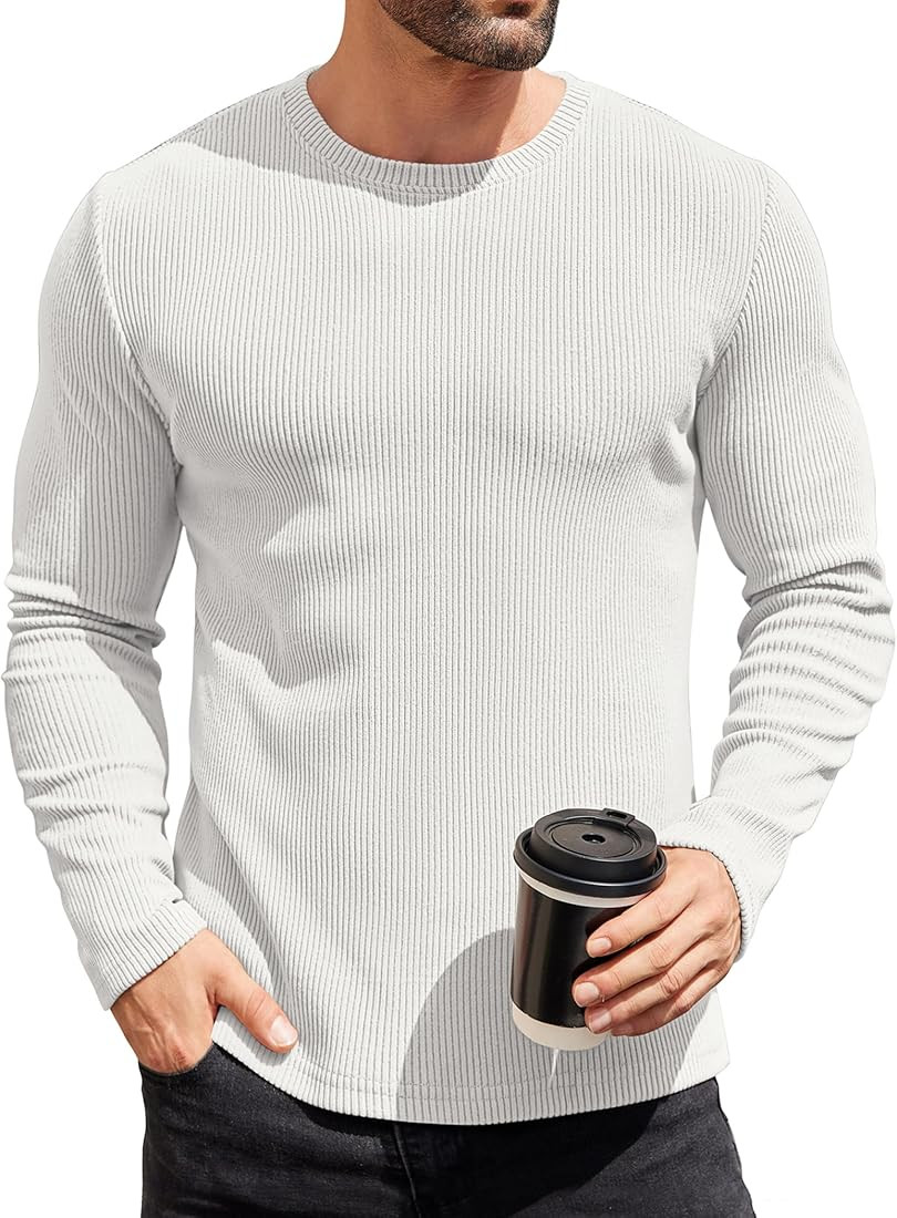 COOFANDY Mens Long Sleeve Shirts Thermal T-Shirt Slim Fit Crewneck Sweater Knitted Pullover Shirt | Amazon (US)