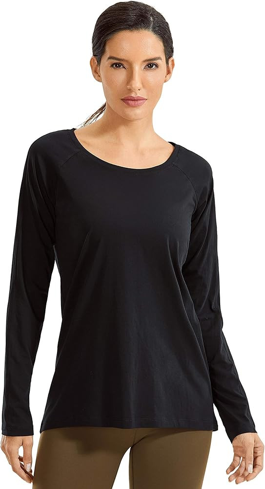 CRZ YOGA Women's Workout Long-Sleeve Shirts Pima Cotton Crewneck T-Shirt Athletic Top | Amazon (US)