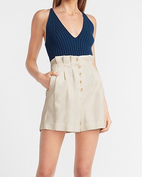 Super High Waisted Pleated Button Fly Shorts | Express