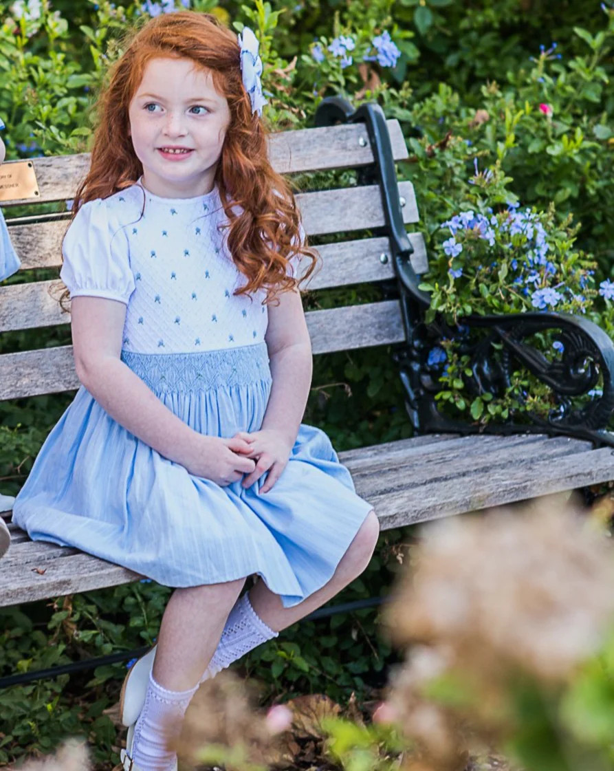 Blue Linen Heirloom Smocked Dress | Smockingbird Kids