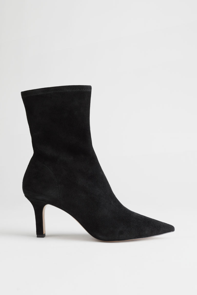 H & M - Pointed Suede Sock Boots - Black | H&M (UK, MY, IN, SG, PH, TW, HK)