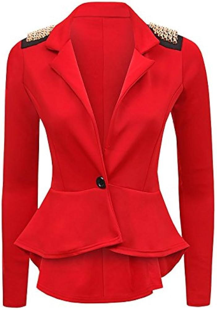 Womens Spike Studded Jacket Ladies Peplum Frill Blazer Tail Back Sexy Top (UK | Amazon (US)