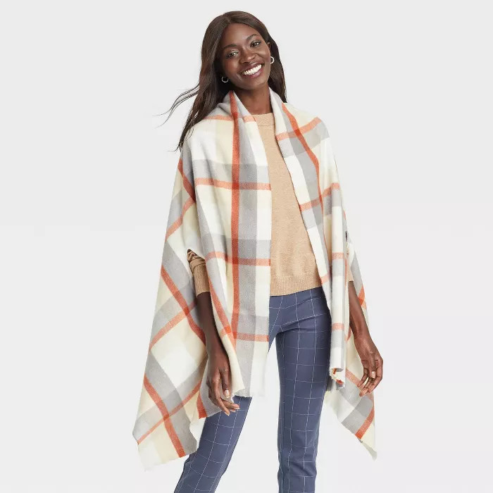 Women's Plaid Wrap Jacket - A New Day™ Cream One Size | Target