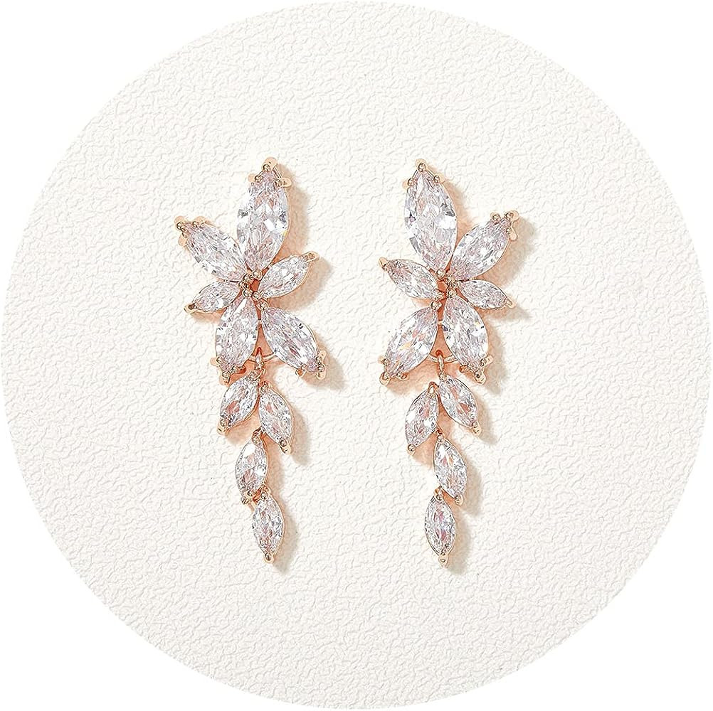 SWEETV Marquise Cubic Zirconia Bridal Earrings, Elegant Wedding Earrings for Brides Bridesmaids, ... | Amazon (US)