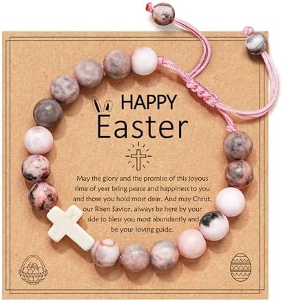 P.BLAKE Easter Basket Stuffers for Girls Kids Teens, Natural Stone Beaded Cross Bracelet Christia... | Amazon (US)