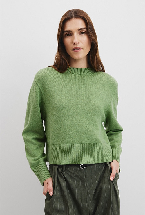Organically Grown Cotton Blend Crop Crew Neck Knit | Country Road